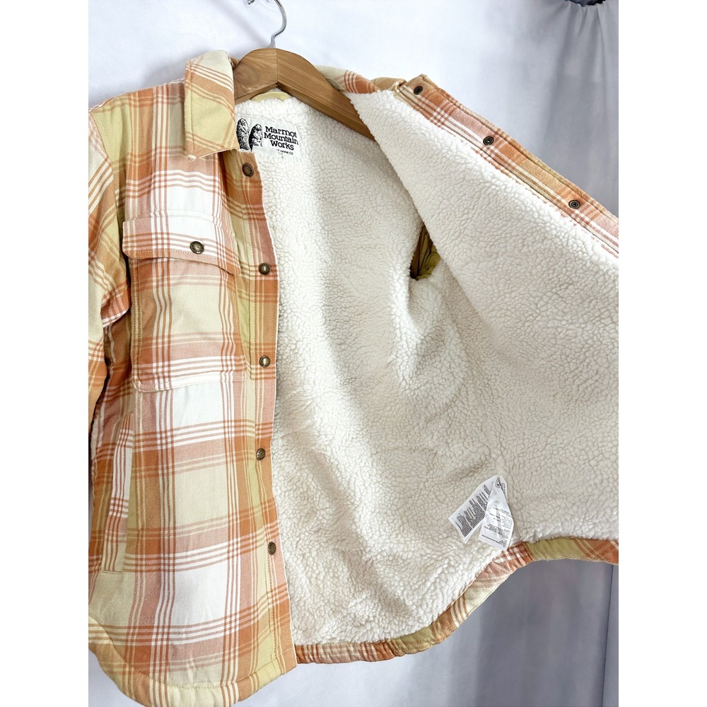 Marmot Ridgefield Sherpa Lined Plaid Light Orange Flannel Jacket Womens Size XS - Picture 5 of 16